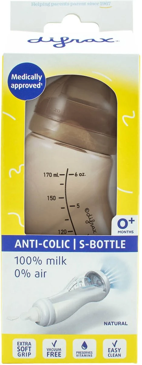 Difrax - S-Fles Natural - Babyfles Bruin- 0+ maanden - 170ml