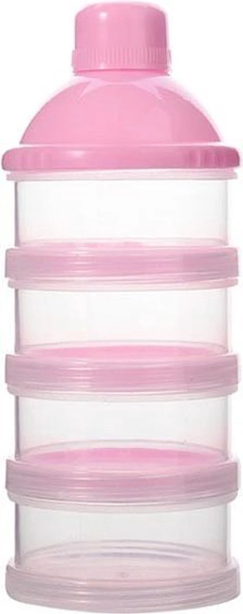 Melkpoeder doseerdoosje - BPA vrij - Roze - 4 lagen -Melkpoeder toren - Babypoeder bewaarbakje - Reisbox - Dispenser - Poedertoren