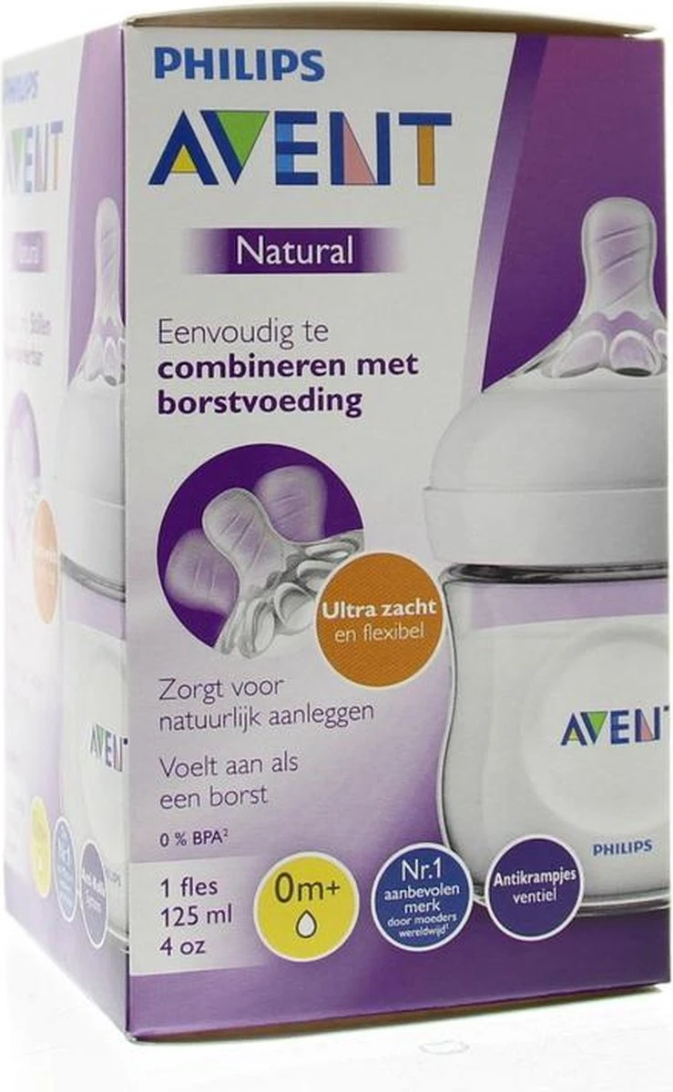 Philips Avent Natural babyfles – SCF030/17 babyfles (0m+) voor langzame toevoer