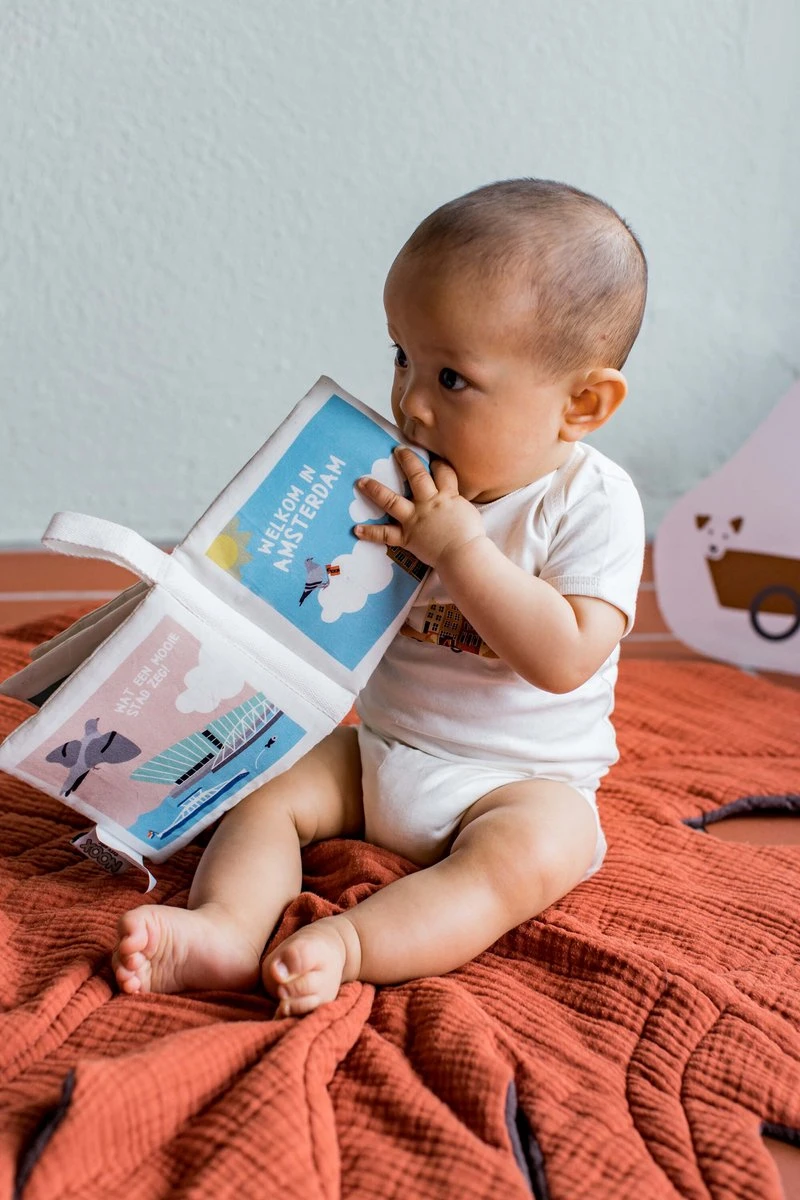 Zacht Babyboekje Amsterdam - 100% katoen - fairly made - in mooie geschenkverpakking - duurzaam en origineel kraamcadeau