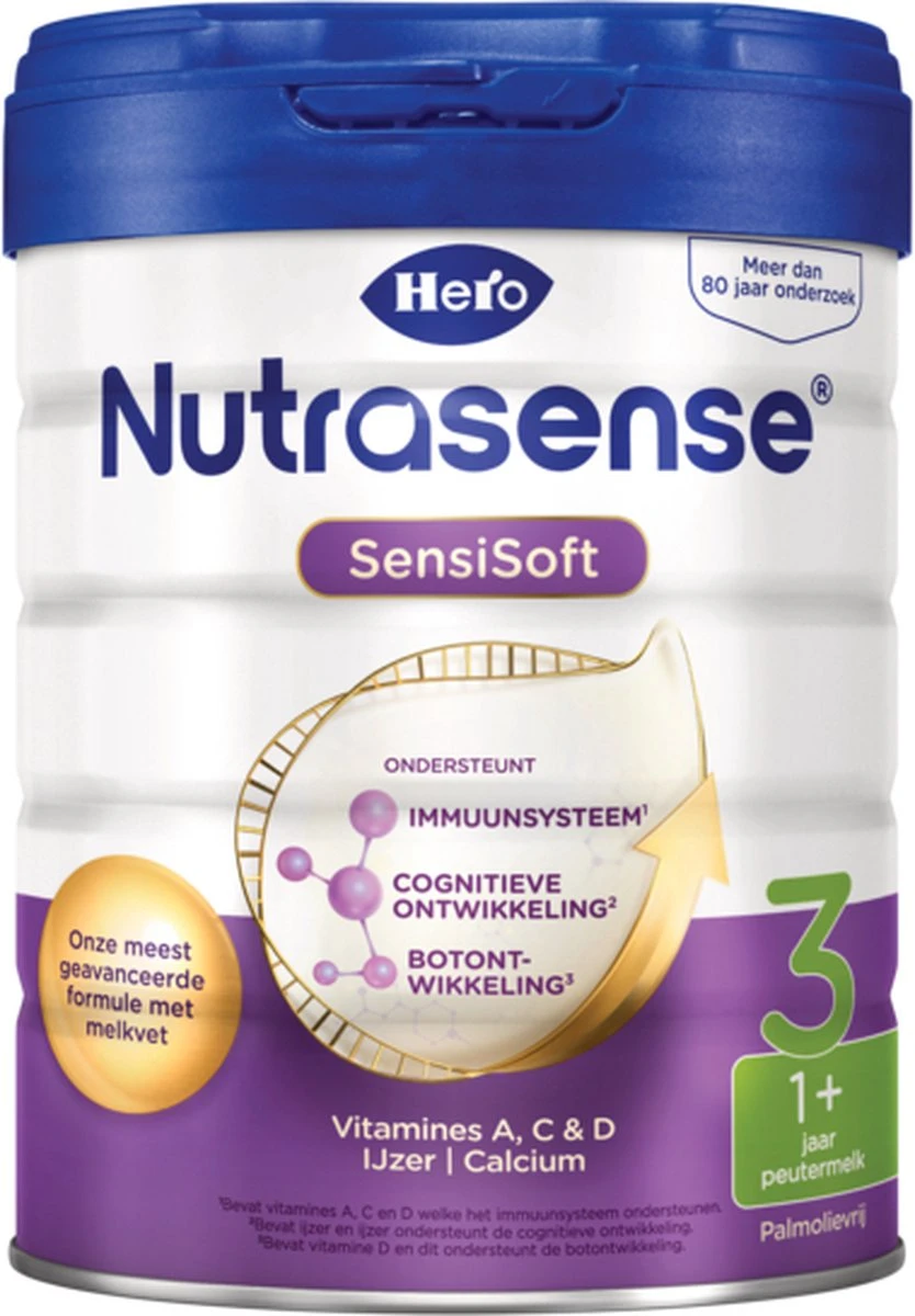 Hero Nutrasense SensiSoft Peutermelk 3 - Flesvoeding vanaf 1 jaar - 3 x 700 gram - met Melkvet - Palmolie Vrij