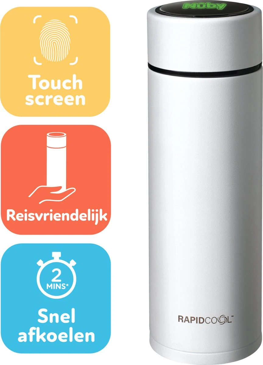 Nûby - RapidCool™ - Maak de perfecte flesvoeding voor je baby - Flessenkoeler - Inclusief melkpoederdispenser en digitaal deksel - Wit