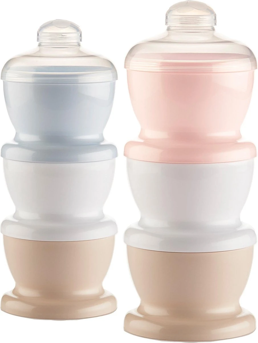 Melkpoeder doseerdoosjes - zacht blauw / wit / zacht kastanje