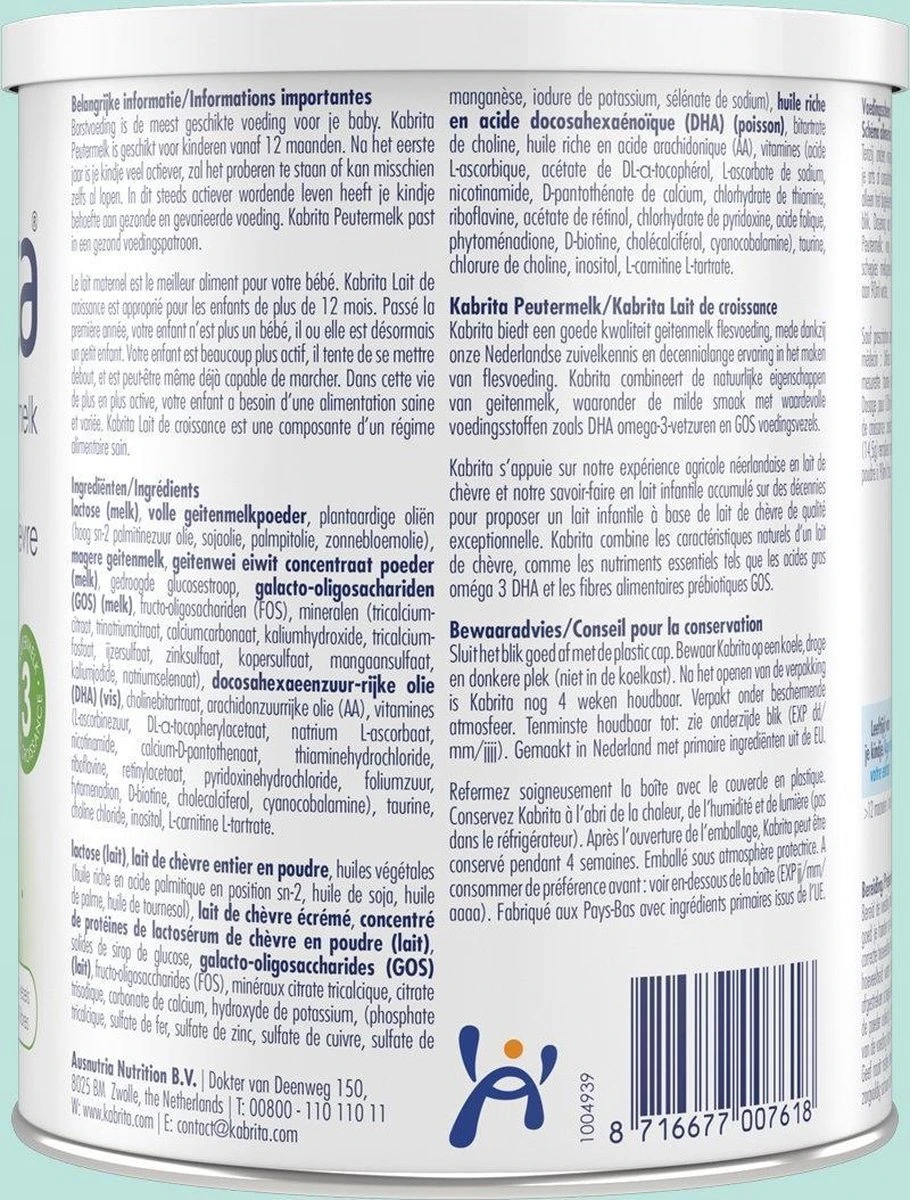 Kabrita 3 Peutermelk - Babyvoeding 12+ maanden - 400g